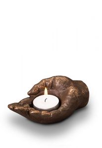 Petite Urne Funéraire en céramique bronze 'Dans la main' - Avec Bougeoir